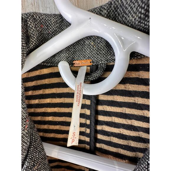 Free People Blazer Womens S Black Tan Diamond Textured Polka Dot Tweed Coat - Picture 6 of 9